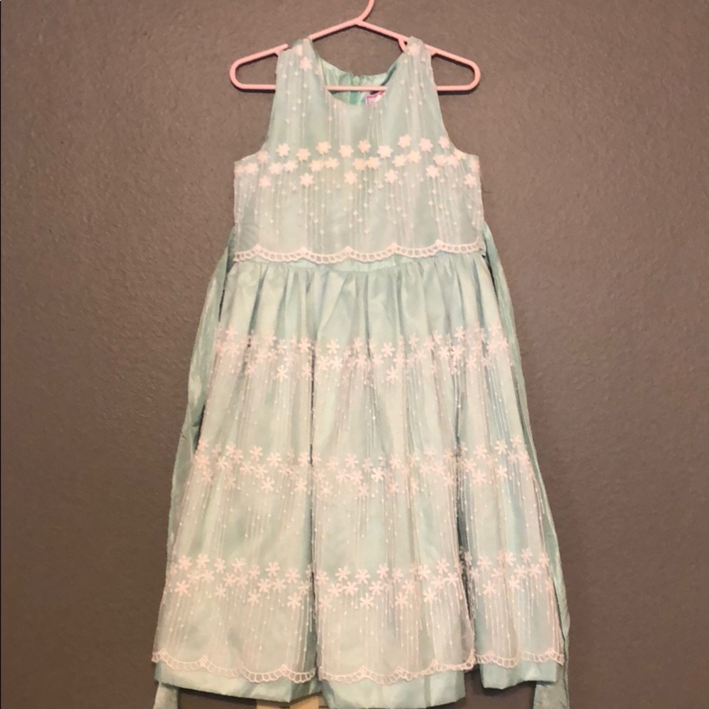 Mint green and creamy white formal dress